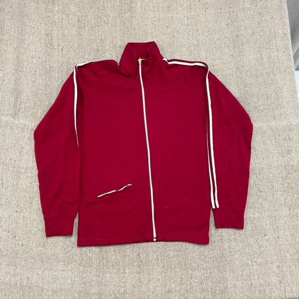 vintage Track Jacket mens medium Red 1970s pocket striped